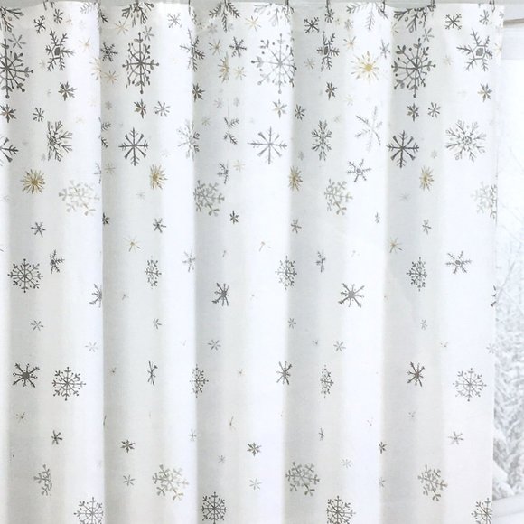 Envogue Shimmer Snowflake Shower Curtain Silver Gold Snowfall Christmas Holiday - Picture 4 of 5